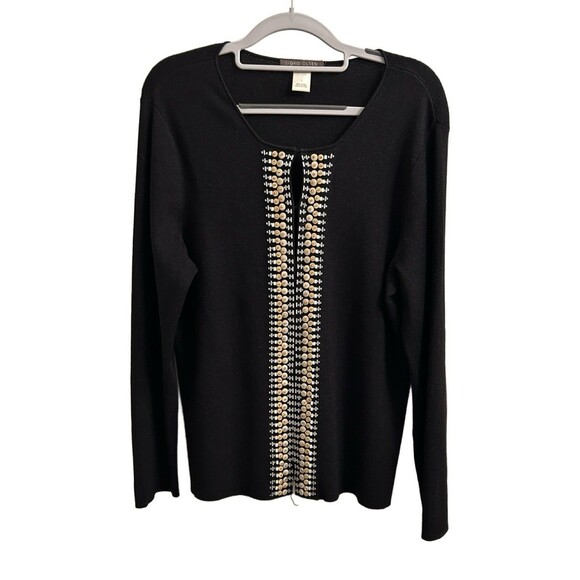 Sigrid Olsen Silk Blend Cardigan Beaded Black Size Large Old Money Formal Boho - Picture 1 of 6